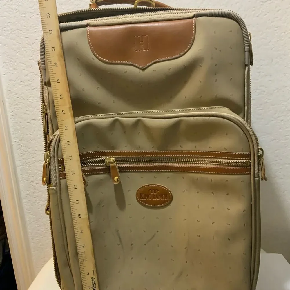 King Ranch, leather trim suitcase roller bag carry-on, luggage 22”
